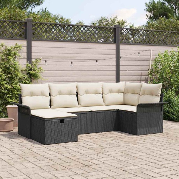 Garden Sofa Set 6 pcs Black and cream polyrattan