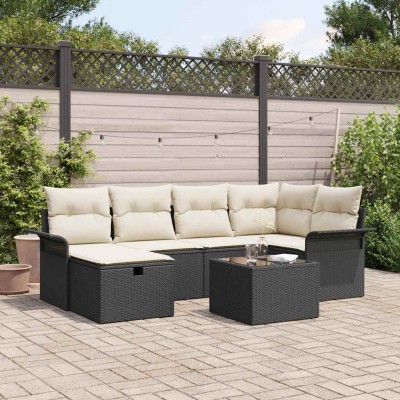 Garden Sofa Set 7 pcs Black...
