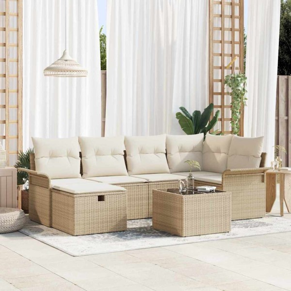 Garden Sofa Set 7 pcs Beige and cream polyrattan