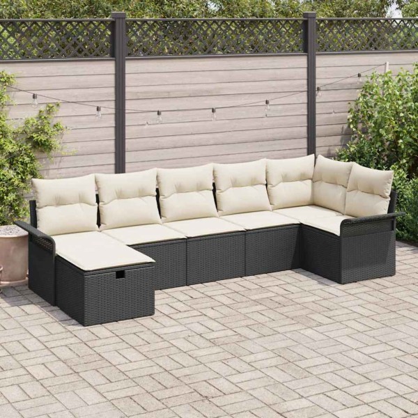Garden Sofa Set 7 pcs Black and cream polyrattan