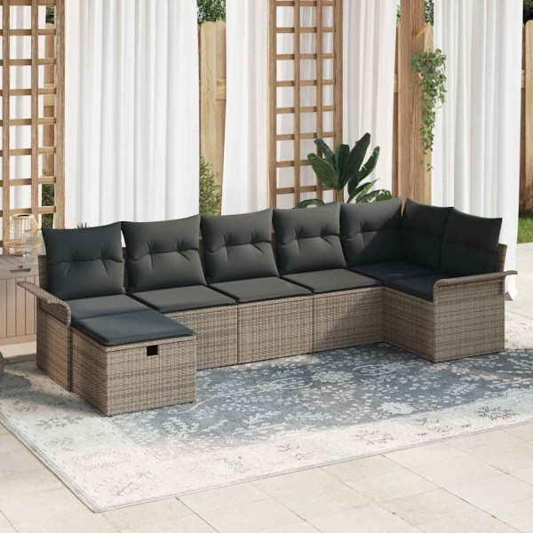 Garden sofa set with pillow 7 pcs Gray polyrattan
