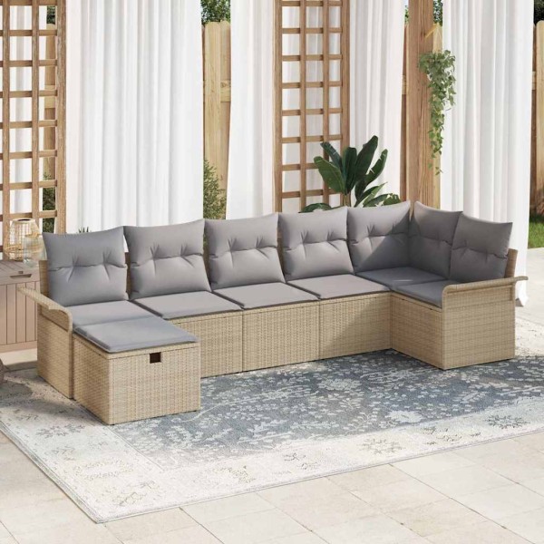 Garden Sofa Set 7 pcs Beige and light gray polyrattan