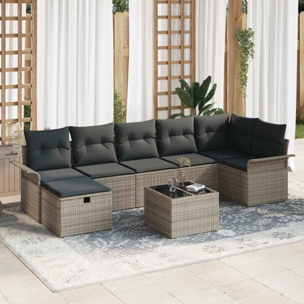 Garden sofa set with pillow 8 pcs Gray polyrattan