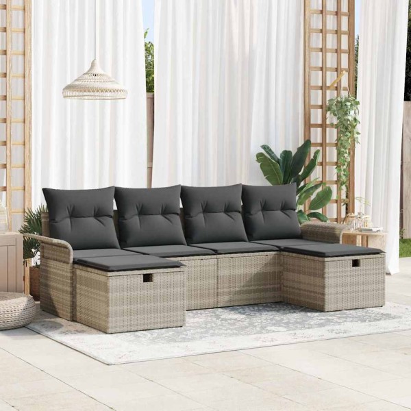 Garden sofa set with pillow 6 pcs Light gray polyrattan