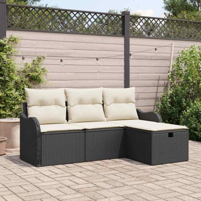 Garden Sofa Set 4 pcs Black...