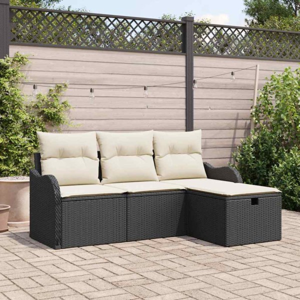 Garden Sofa Set 4 pcs Black and cream polyrattan