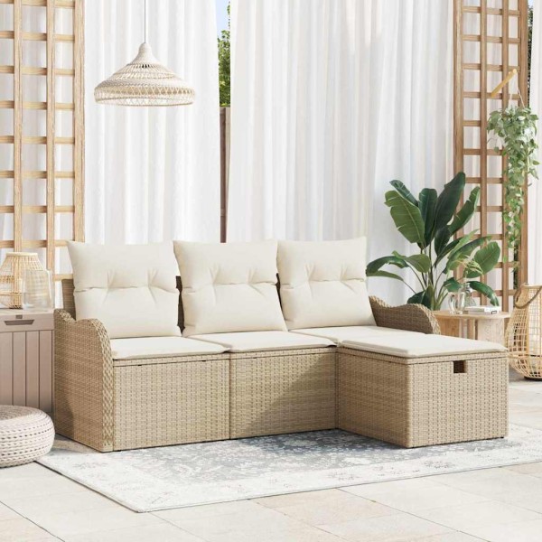 Garden Sofa Set 4 pcs Beige and cream polyrattan