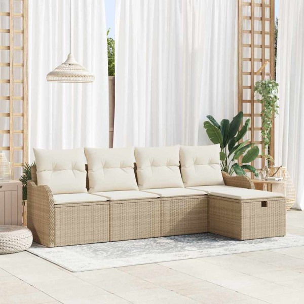 Garden Sofa Set 5 pcs Beige and cream polyrattan