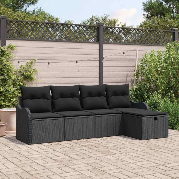 Garden sofa set with pillow 5 pcs Black poly rattan