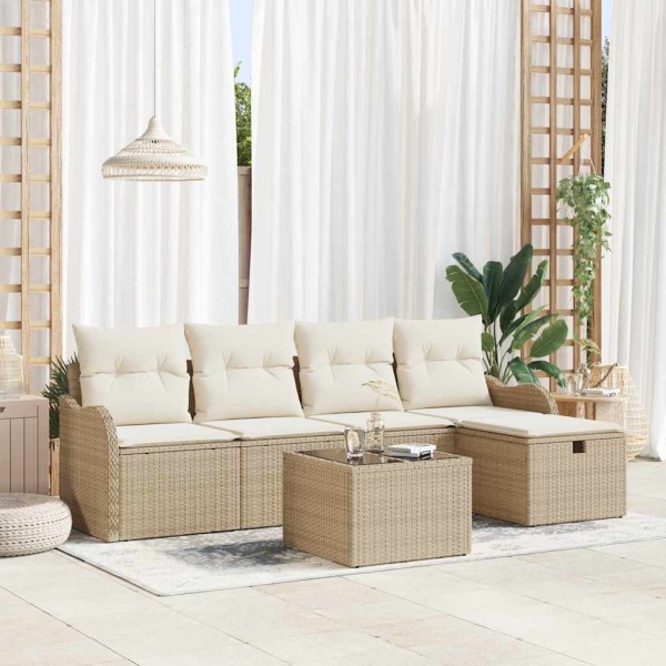 Garden Sofa Set 6 pcs Beige and cream polyrattan