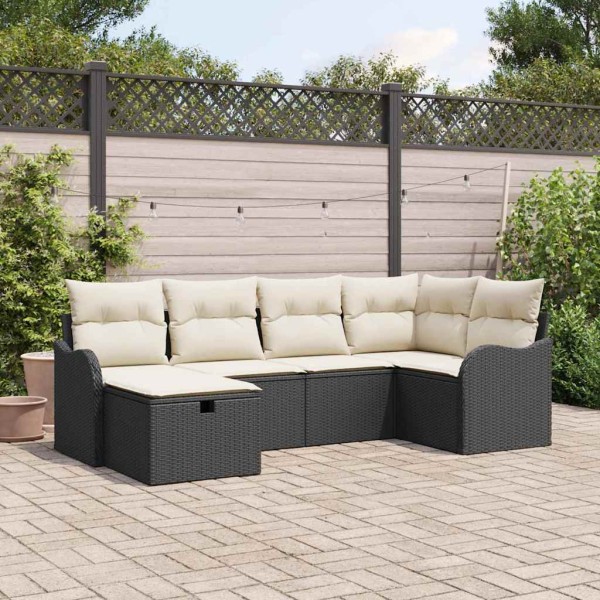Garden Sofa Set 6 pcs Black and Cream Poly Rattan