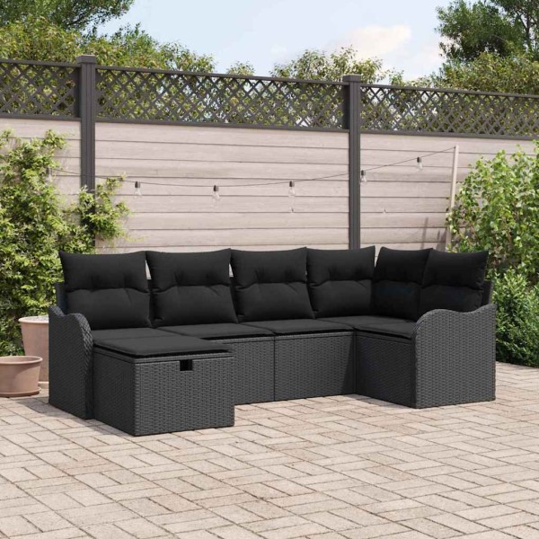 Garden sofa set with pillow 6 pcs Black poly rattan