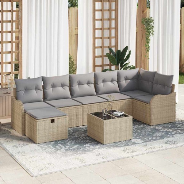 Sofa set Beige and light gray polyrattan