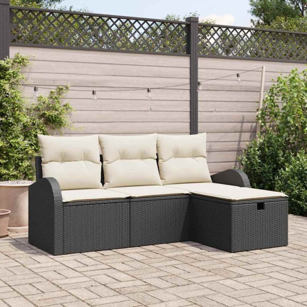 Sofa set with pillow 4 pcs Black and cream polyrattan