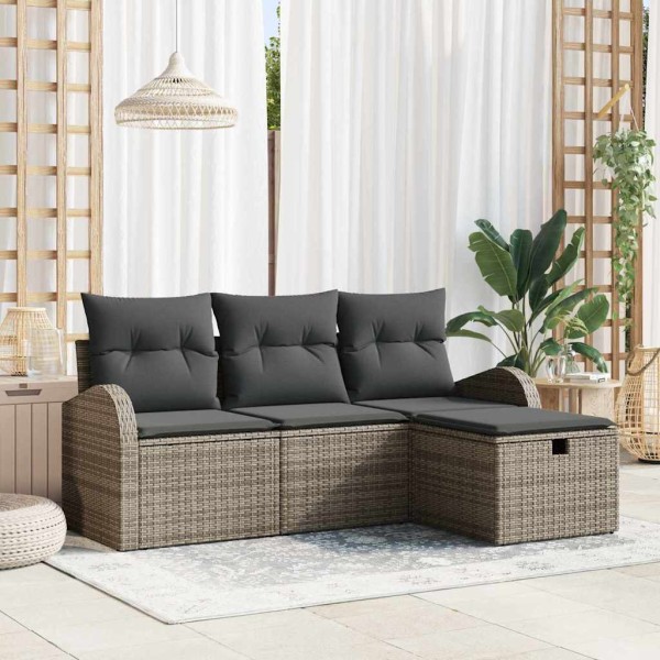 Sofa set with cushion with storage 4 pcs Gray polyrattan