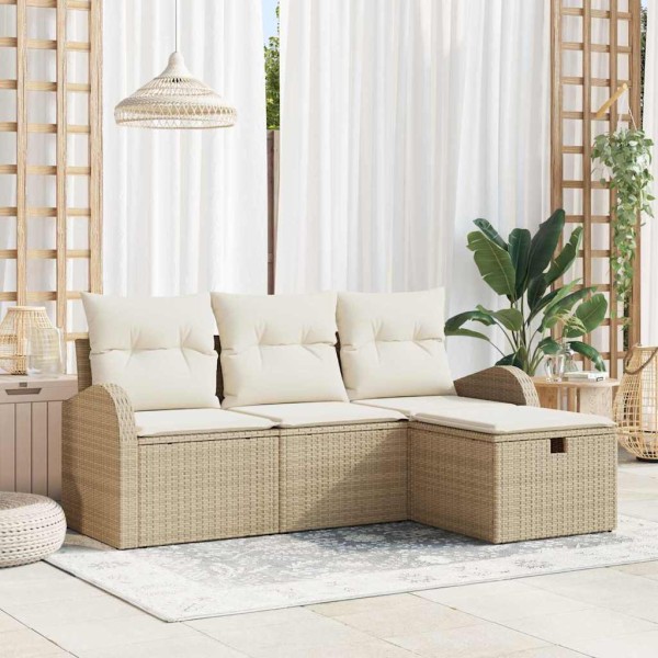Sofa set with pillow 4 pcs Beige and cream polyrattan