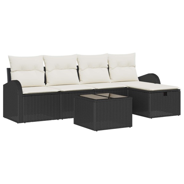 Sofa set with pillow 6 pcs Black and cream polyrattan