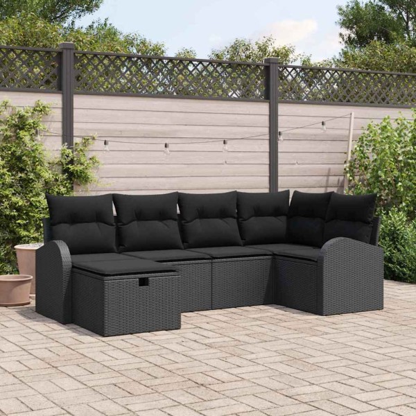 Sofa set with cushion with storage Black polyrattan