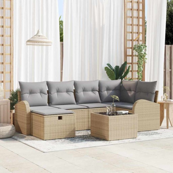 Sofa set Beige and light gray polyrattan