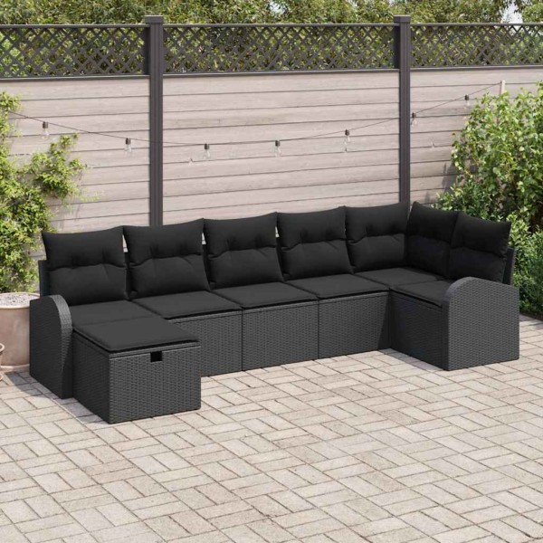 Sofa set with cushion with storage 7 pcs Black polyrattan