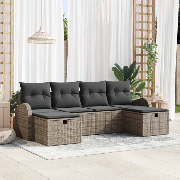 Sofa set with pillow with storage 6 pcs Gray polyrattan