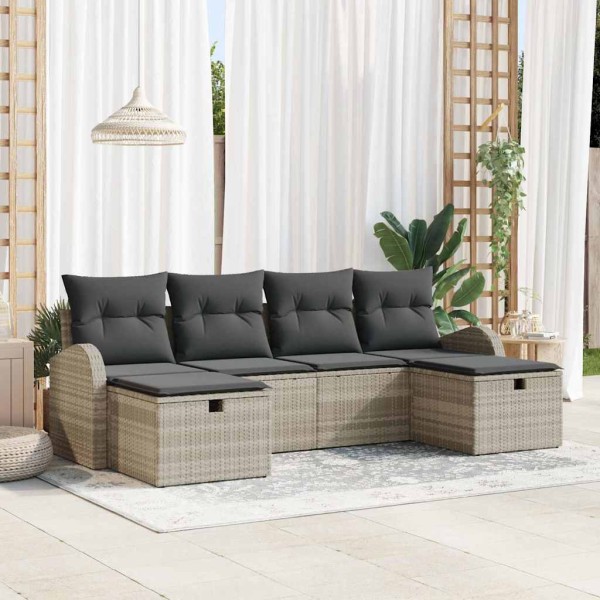 Sofa set with pillow 6 pcs Light gray polyrattan