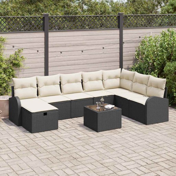 Sofa set with cushion Black and cream polyrattan