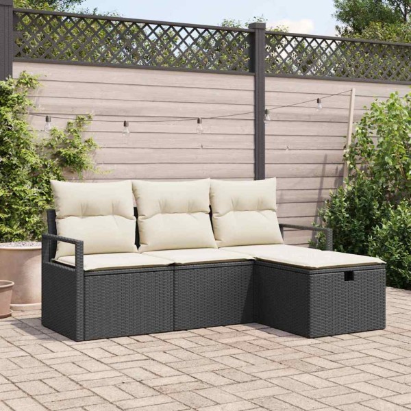 Sofa set with pillow 4 pcs Black and cream polyrattan