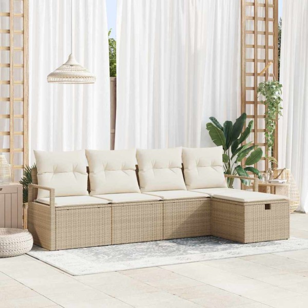 Sofa set with pillow 5 pcs Beige and cream polyrattan