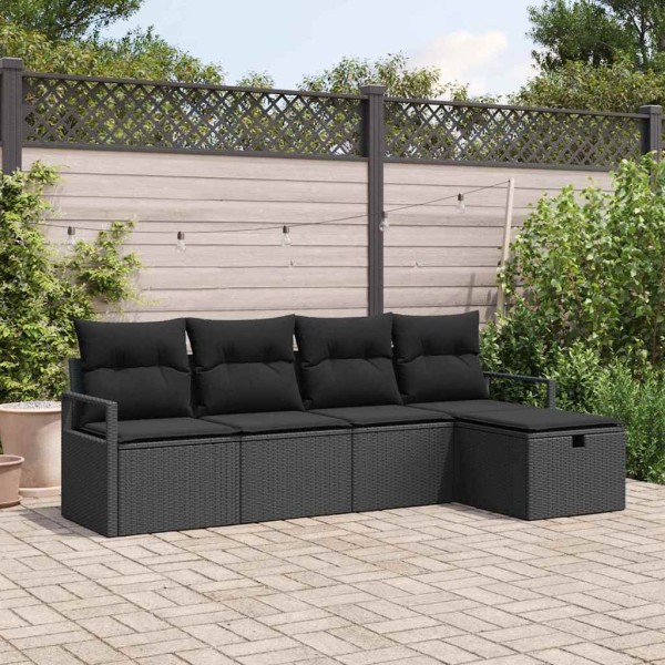 Sofa set with cushion with storage 5 pcs Black polyrattan