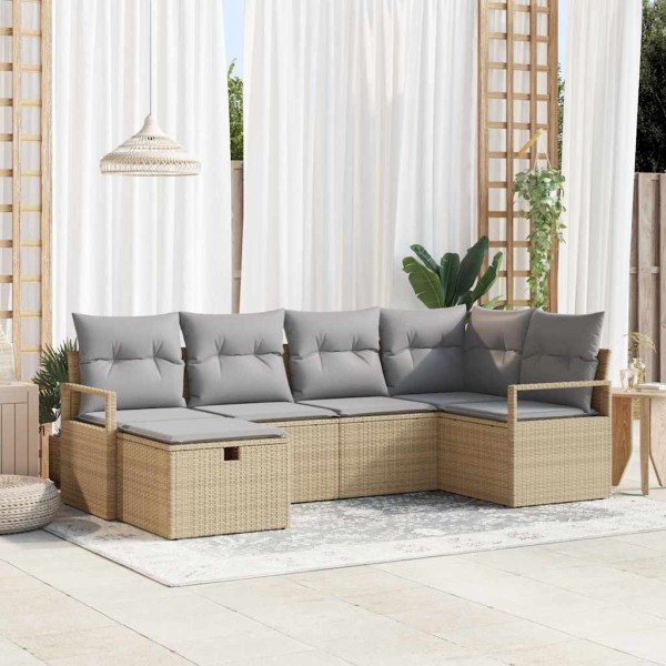 Sofa set 6 pcs Beige and light gray polyrattan