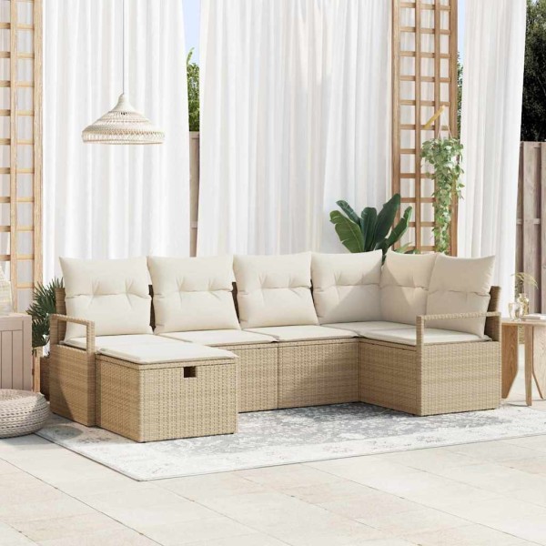 Sofa set with pillow 6 pcs Beige and cream polyrattan