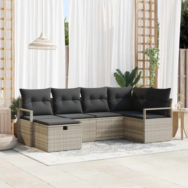 Sofa set with pillow 6 pcs Light gray polyrattan
