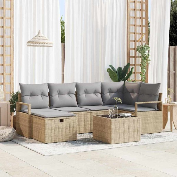 Sofa set 7 pcs Beige and light gray polyrattan