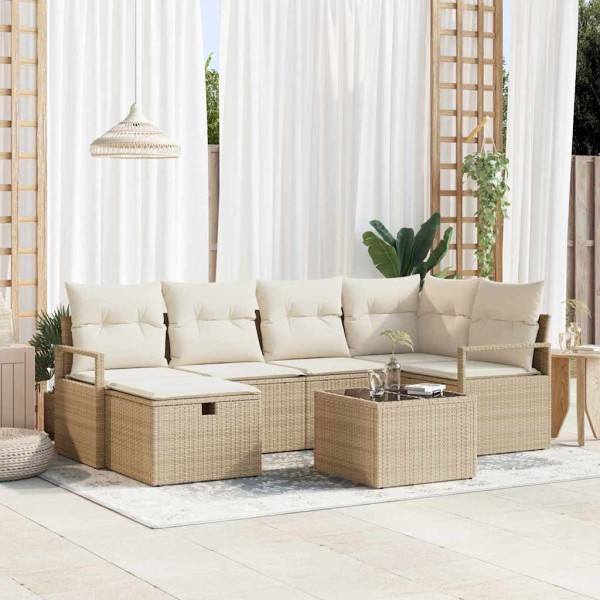 Sofa set with pillow 7 pcs Beige and cream polyrattan