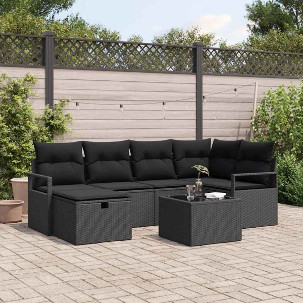 Sofa set with cushion with storage Black polyrattan