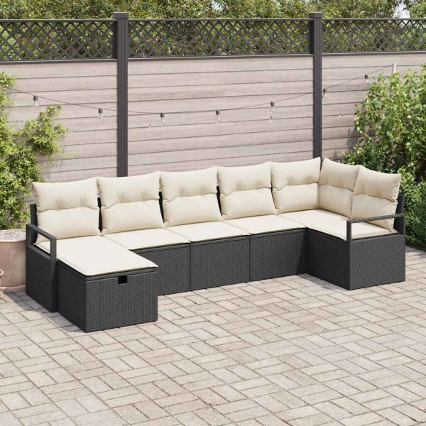 Sofa set with pillow 7 pcs Black and cream polyrattan