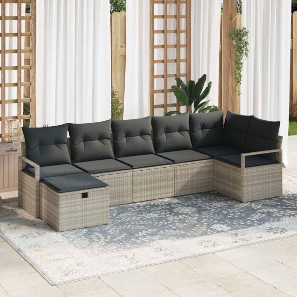 Sofa set with pillow 7 pcs Light gray polyrattan