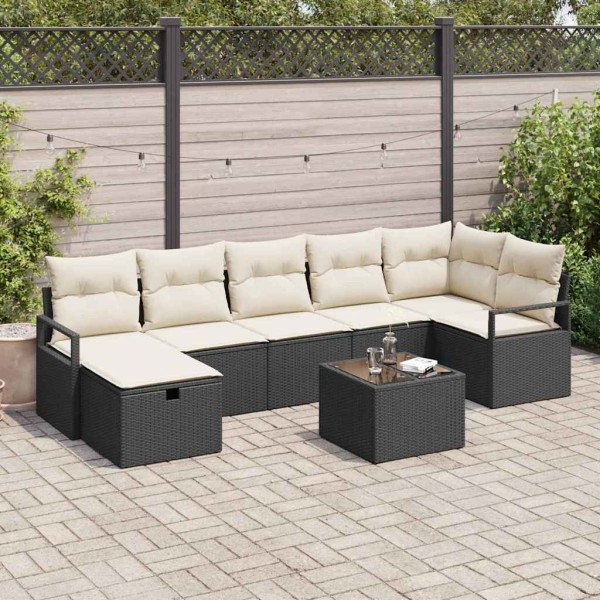 Sofa set with pillow 8 pcs Black and cream polyrattan