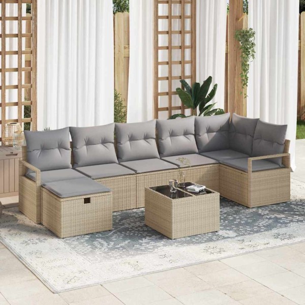 Sofa set 8 pcs Beige and light gray polyrattan