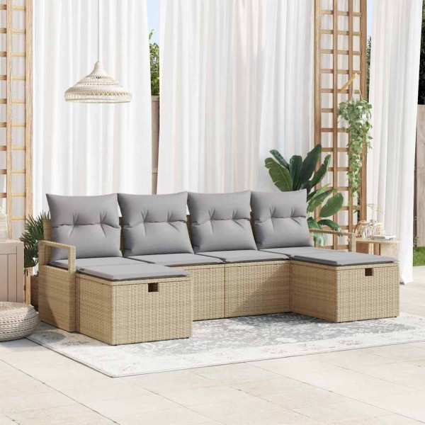 Sofa set 6 pcs Beige and light gray polyrattan