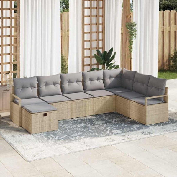 Sofa set 8 pcs Beige and light gray polyrattan