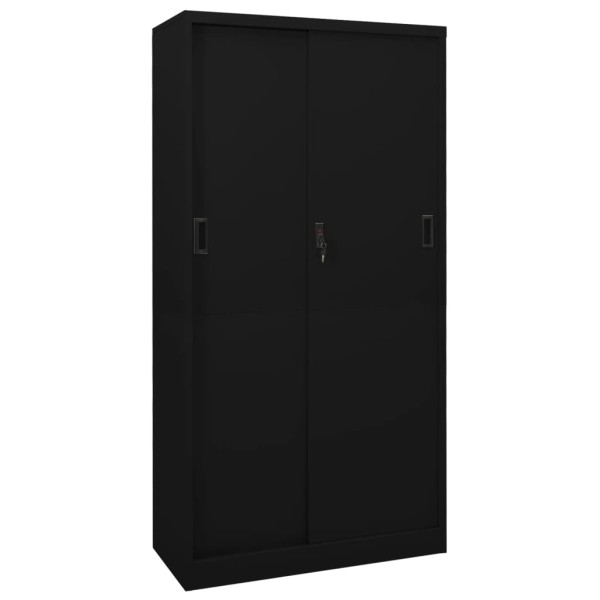 Office cabinet with sliding doors, black, 90x40x180cm, steel