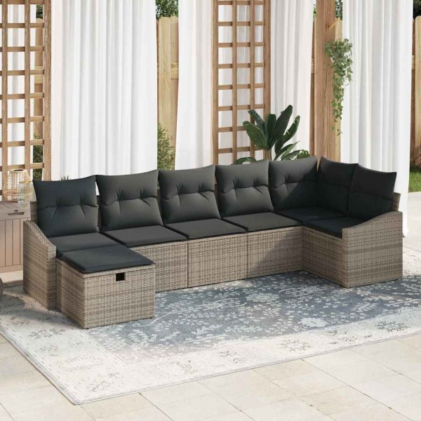 Sofa set with pillow 8 pcs polyrattan