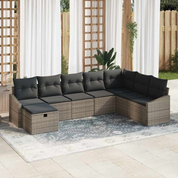 Sofa set with pillow 9 pcs polyrattan