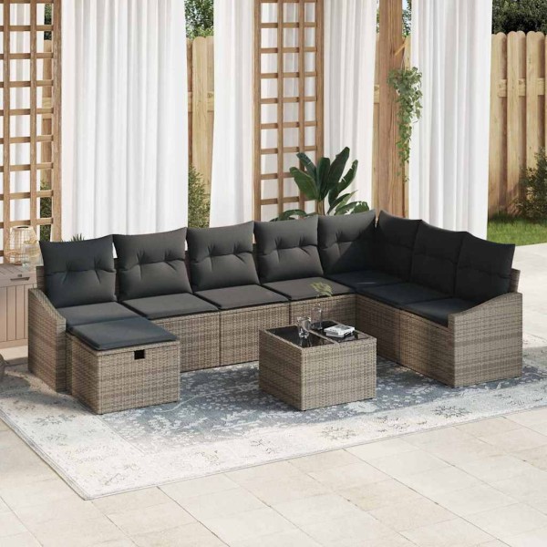 Sofa set with pillow 8 pcs polyrattan