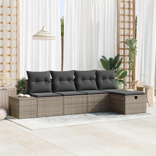 Sofa set with pillow 5 pcs polyrattan