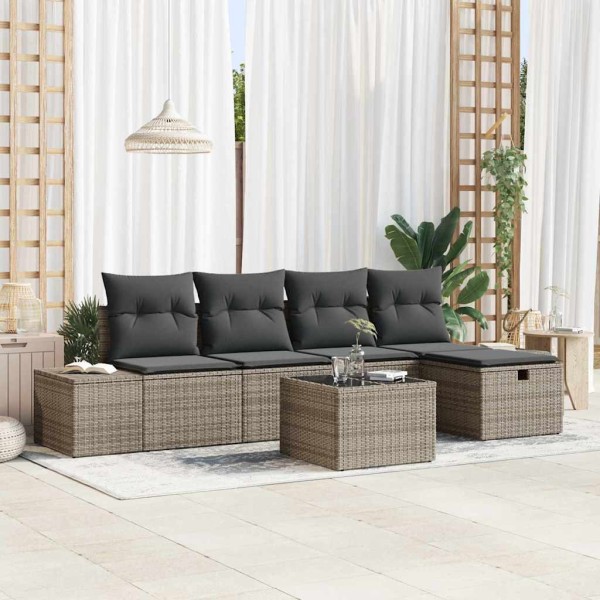 Sofa set with pillow 5 pcs polyrattan