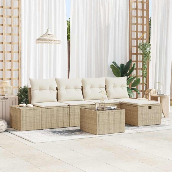 Sofa set with pillow 6 pcs polyrattan