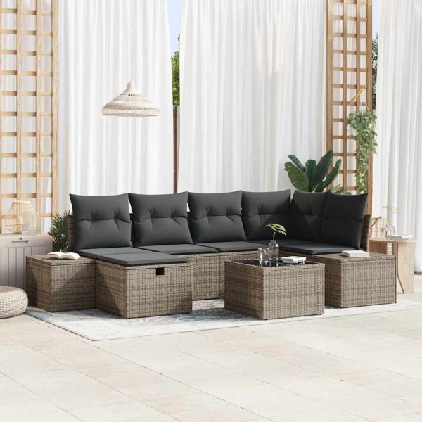 Sofa set with pillow 7 pcs polyrattan